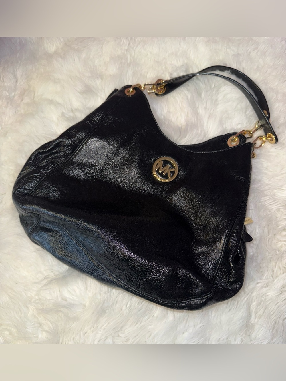 Michael Kors Black Shoulder Hobo with Gold MK Emblem